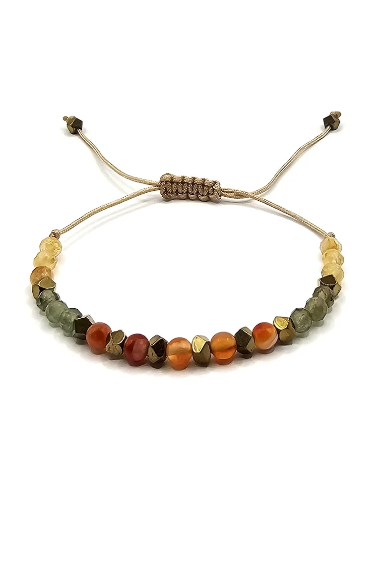 Bratara handmade, ajustabila, zodia Leu,  pietre semipretioase Citrin, Hematit, Peridot si Carneol, Bej