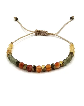Bratara handmade, ajustabila, zodia Leu,  pietre semipretioase Citrin, Hematit, Peridot si Carneol, Bej