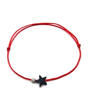Bratara handmade, ajustabila, cu margeluta din argint 925 placata cu rodiu,  piatra semipretioasa hematit in forma de stea, rosu/argintiu