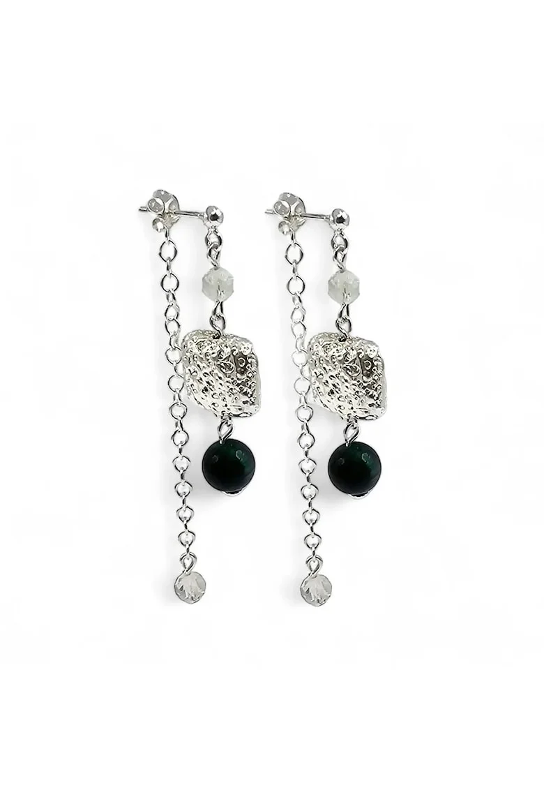 Cercei handmade, din argint 925,  pietre semipretioase topaz, ochi de tigru si lava, verde/argintiu