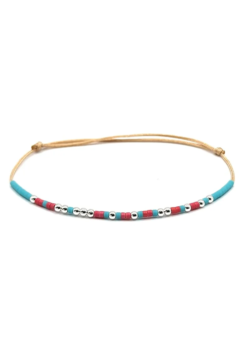 Bratara cod Morse, mesaj "Adventure",  barbat, marime ajustabila, margele Miyuki colorate si margele din Argint 925, bleu/rosu