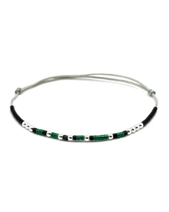 Bratara cod Morse, mesaj "Strength",  barbat, marime ajustabila, margele Miyuki colorate si margele din Argint 925, negru/verde