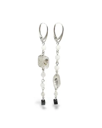 Cercei handmade, din argint 925,  pietre semipretioase piatra lunii, hematit si lava, argintiu
