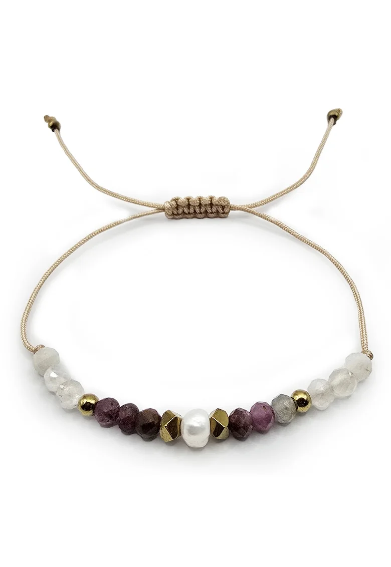 Bratara handmade, ajustabila, zodia Rac,  pietre semipretioase Piatra lunii, hematit, rubin, perle naturale, bej