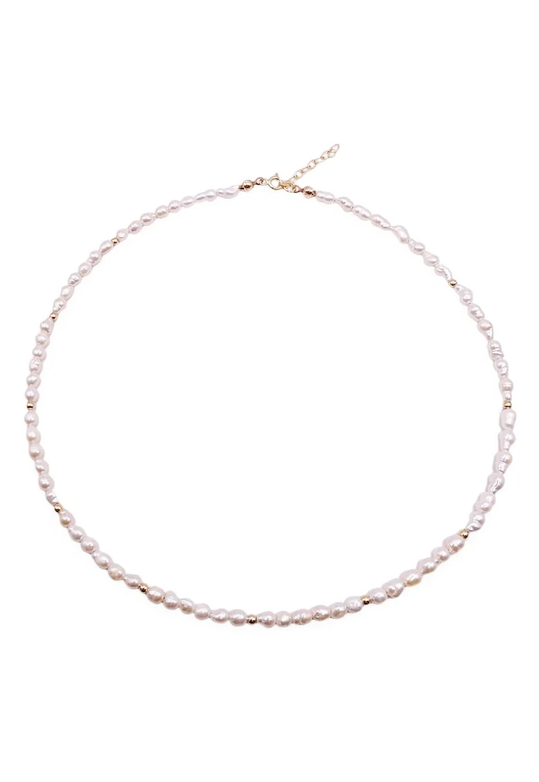 Colier handmade, ajustabil, aur 14k,  perle de cultura, alb/auriu, max. 43.50 cm