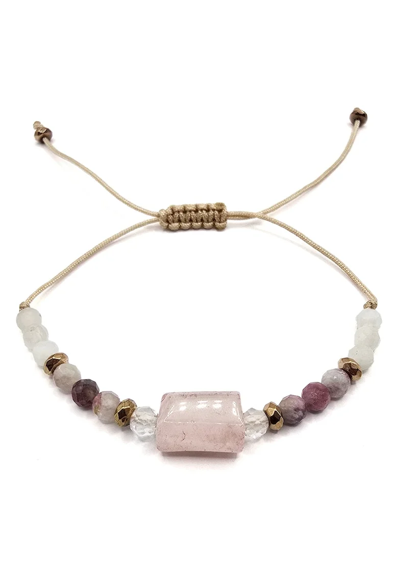 Bratara handmade, ajustabila, zodia Balanta,  pietre semipretioase Piatra lunii, hematit, turmalina, topaz, cuart, bej
