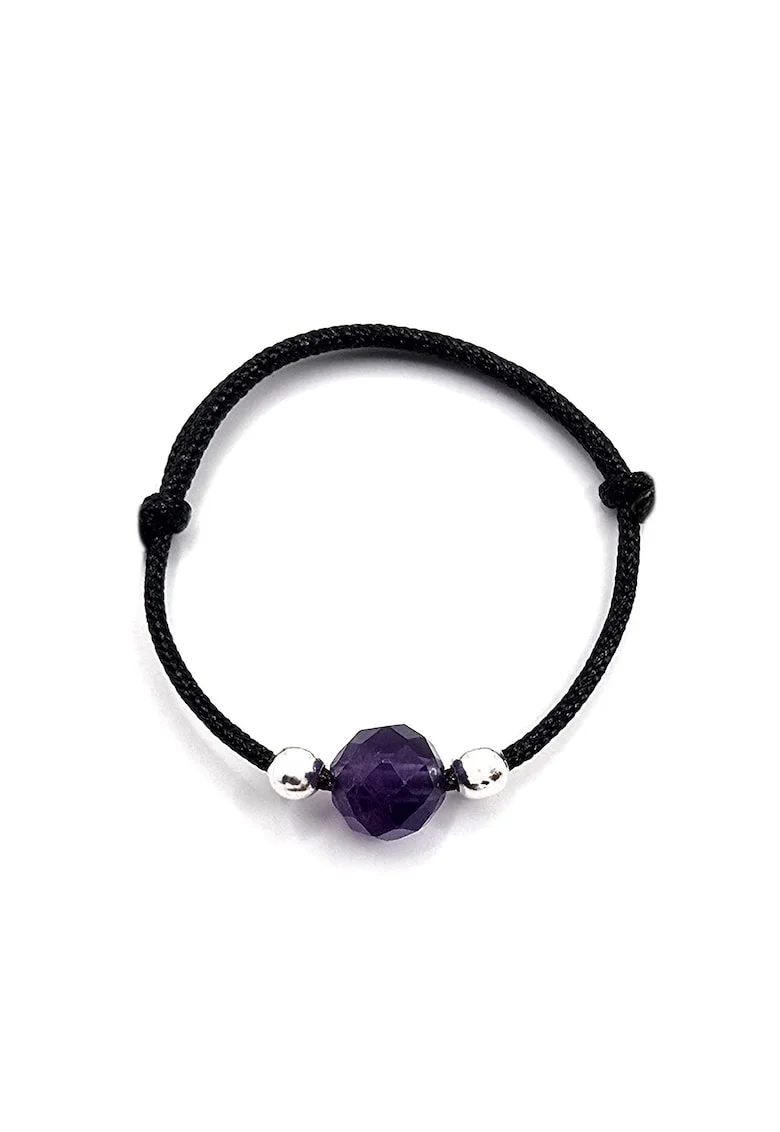 Inel handmade, ajustabil, din argint 925,  pietre sempretioase ametist, negru