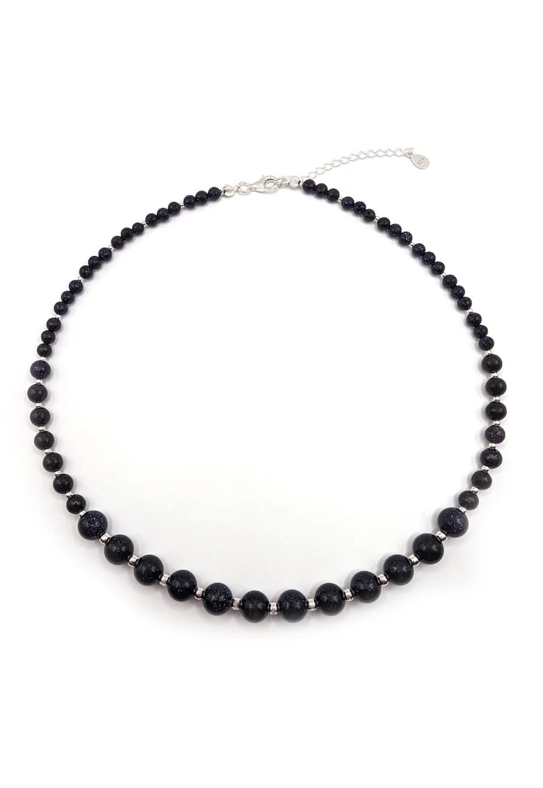 Colier handmade, ajustabil, din argint 925,  pietre semipretioase piatra soarelui, bleumarin/argintiu, max. 48.00 cm
