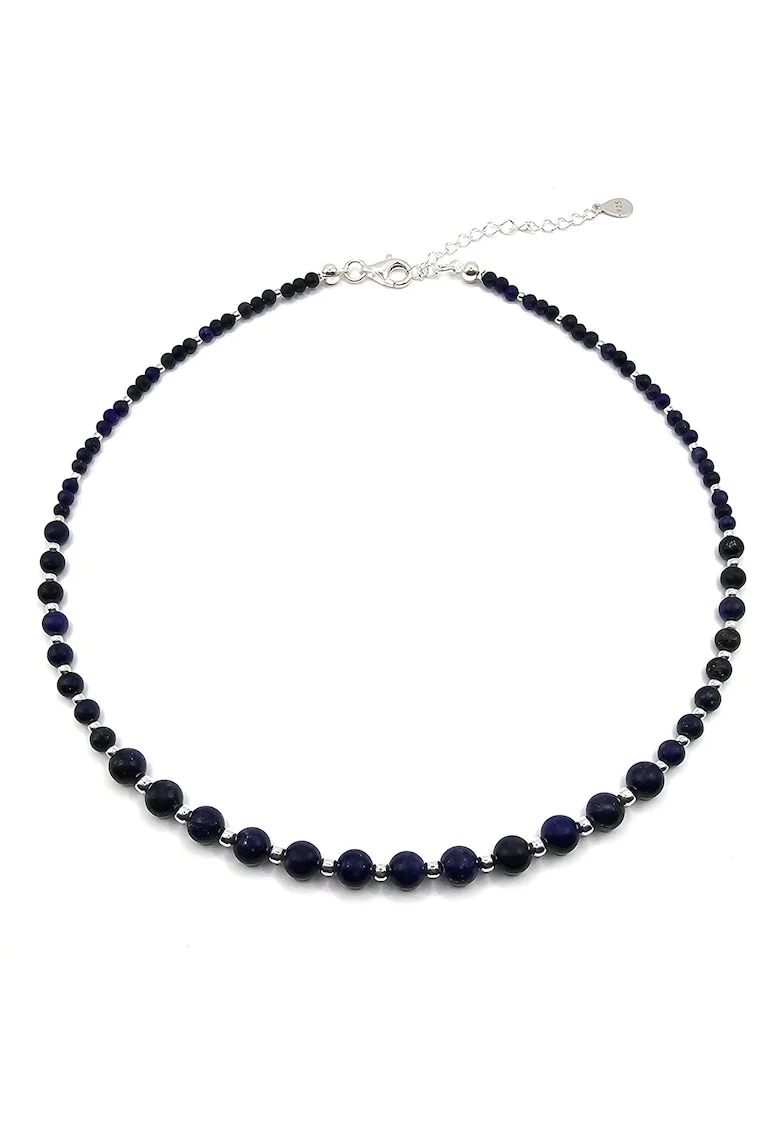 Colier handmade, ajustabil, din argint 925,  pietre semipretioase lapis lazuli, bleumarin/argintiu, max. 43.50 cm