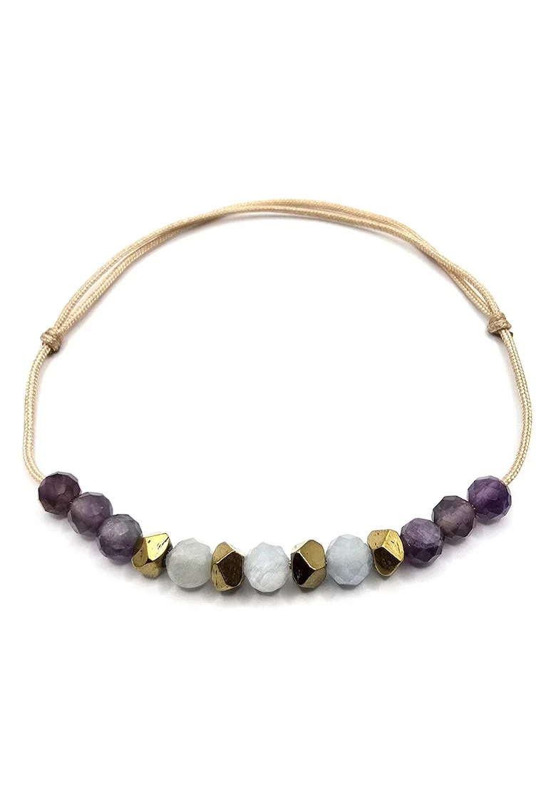 Bratara handmade, ajustabila, zodia Pesti,  pietre semipretioase ametist, hematit si acvamarin, bej