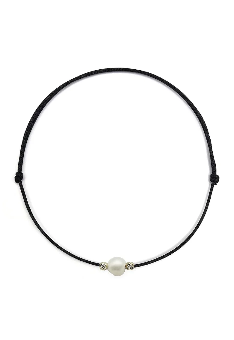 Bratara handmade, ajustabila, din aur 14k si snur de matase,  perla de cultura, multicolor