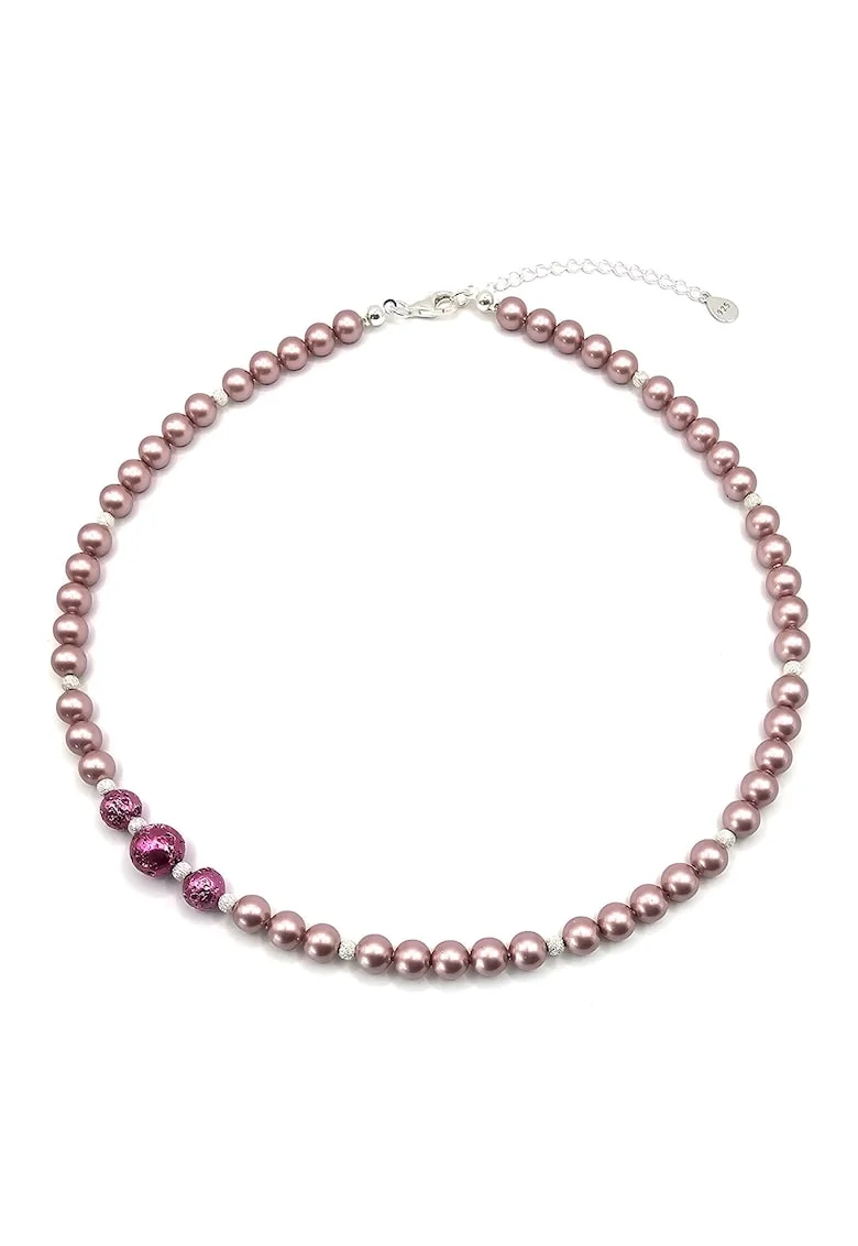 Colier handmade, ajustabil, din argint 925,  perle Swarovski si pietre semipretioase Lava multicolor, max. 45.00 cm