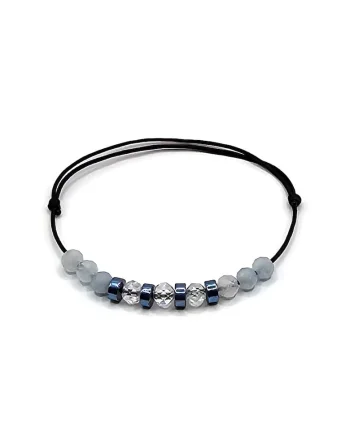 Bratara handmade, ajustabila, zodia Scorpion,  pietre semipretioase Topaz, Acvamarin si Hematit, negru