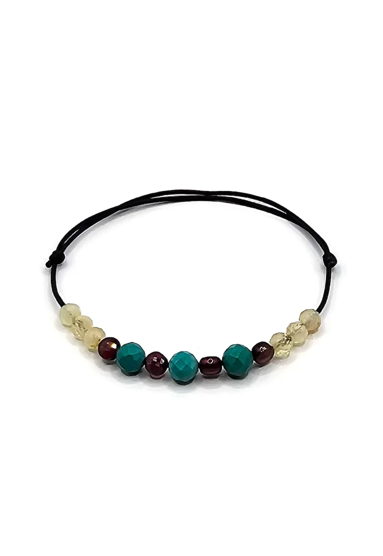 Bratara handmade, ajustabila, zodia Sagetator,  pietre semipretioase Turcoaz, Granat si Citrin, negru