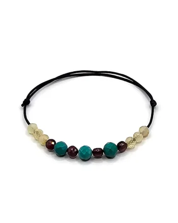 Bratara handmade, ajustabila, zodia Sagetator,  pietre semipretioase Turcoaz, Granat si Citrin, negru