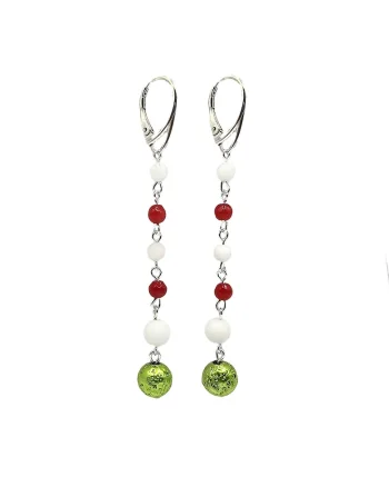 Cercei handmade, din argint 925,  pietre semipretioase jad si lava, multicolor