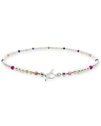 Colier handmade, din argint 925,  perle naturale si sidef, multicolor,