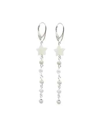 Cercei handmade, din argint 925,  pietre semipretioase topaz si sidef, alb/argintiu