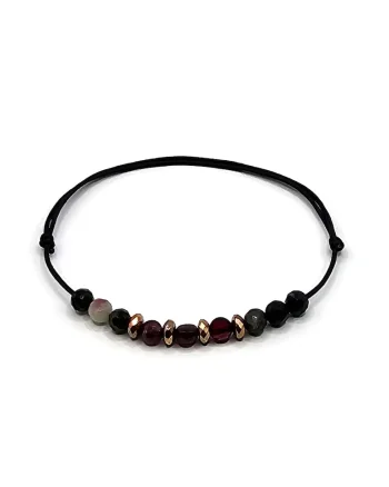 Bratara handmade, ajustabila, zodia Capricorn,  pietre semipretioase Turmalina, Granat si Hematit, negru