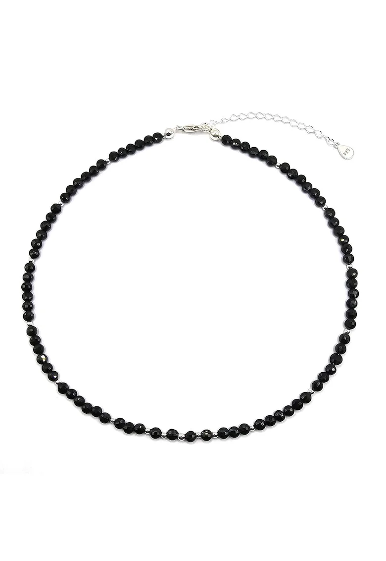 Colier handmade, ajustabil, din argint 925,  pietre semipretioase spinel, negru/argintiu, max. 42 cm