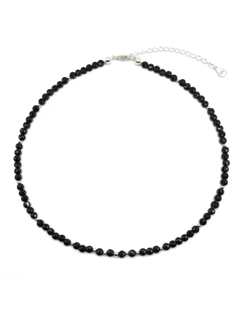 Colier handmade, ajustabil, din argint 925,  pietre semipretioase spinel, negru/argintiu, max. 42 cm