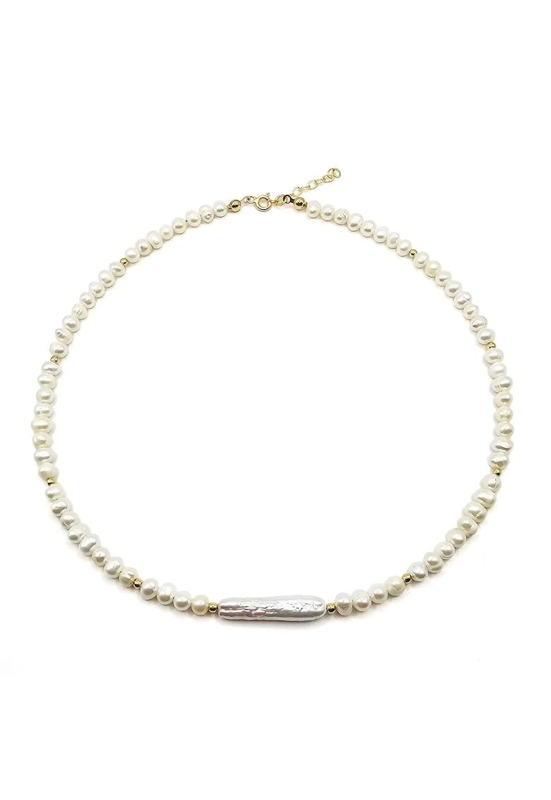 Colier handmade, ajustabil, din aur 14k,  perle de cultura, alb/auriu, max. 41.50 cm