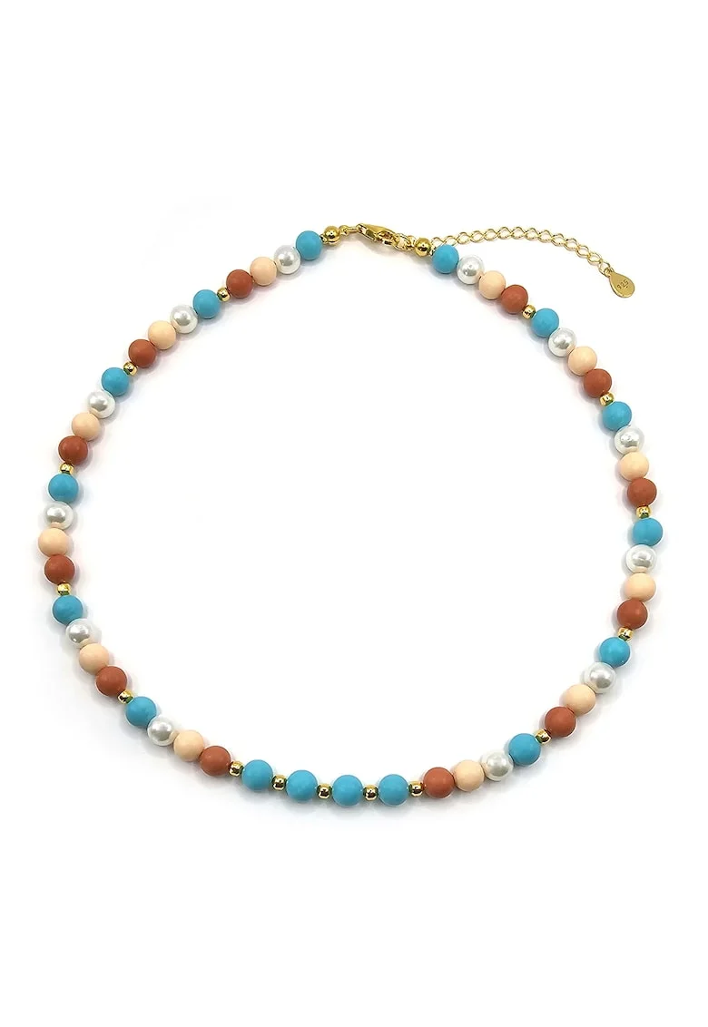 Colier handmade, ajustabil, din argint 925,  perle de Mallorca, placat aur 24k multicolor, max. 45.00 cm