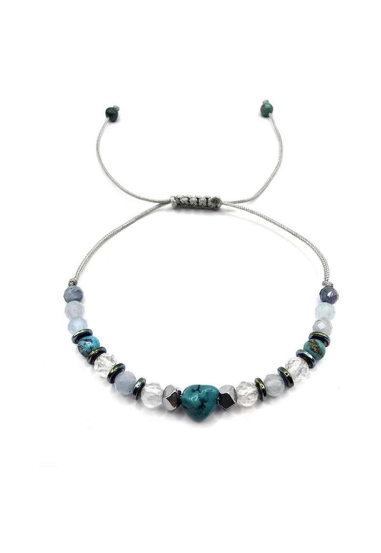 Bratara handmade, ajustabila, zodia Sagetator,  pietre semipretioase Topaz, Acvamarin, Turcoaz, Hematit, gri