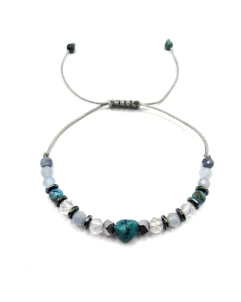 Bratara handmade, ajustabila, zodia Sagetator,  pietre semipretioase Topaz, Acvamarin, Turcoaz, Hematit, gri