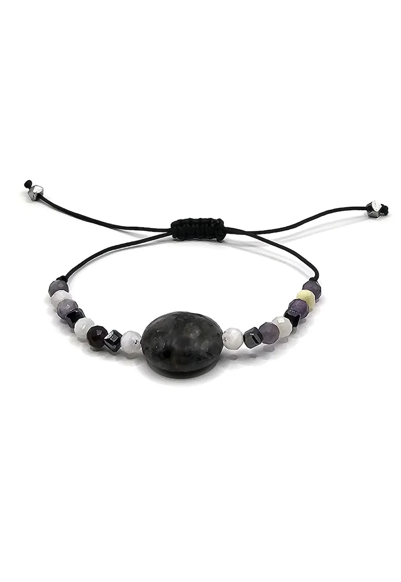 Bratara handmade, ajustabila zodia Varsator,  pietre semipretioase Ametist, Piatra Lunii, Hematit si Labradorit, negru