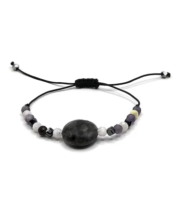 Bratara handmade, ajustabila zodia Varsator,  pietre semipretioase Ametist, Piatra Lunii, Hematit si Labradorit, negru