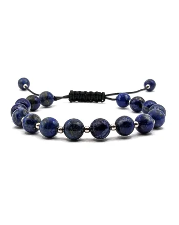 Bratara handmade, ajustabila, din argint 925,  snur de matase, pietre semipretioase lapis lazuli, negru