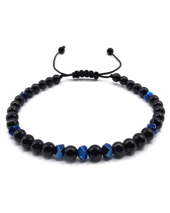 Bratara handmade, unisex, ajustabila,  cu pietre semipretioase onix si hematit