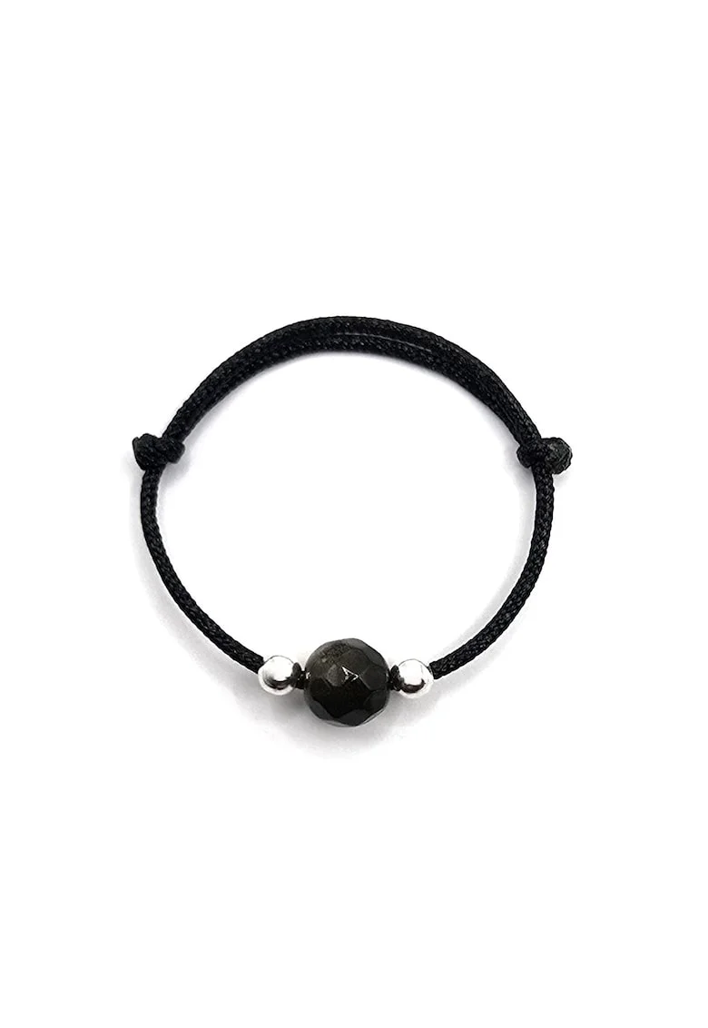 Inel handmade, ajustabil, din argint 925,  pietre sempretioase obsidian, multicolor