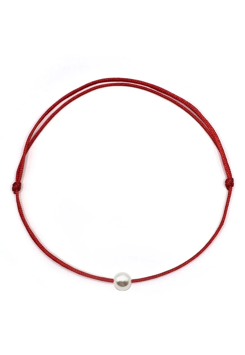 Bratara martisor, handmade, ajustabila,  snur de matase, pietre semipretioase scoica, rosu/alb