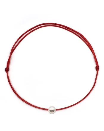 Bratara martisor, handmade, ajustabila,  snur de matase, pietre semipretioase scoica, rosu/alb