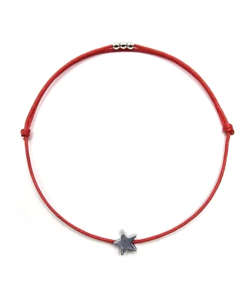 Bratara martisor, handmade, ajustabila, cu margelute din argint 925,  piatra semipretioasa hematit in forma de stea, rosu/argintiu