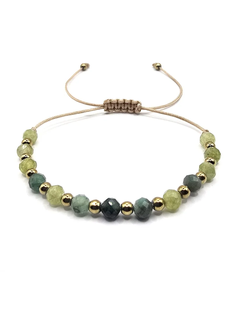 Bratara handmade, ajustabila, zodia Taur,  pietre semipretioase Peridot, Hematit si Smarald, bej