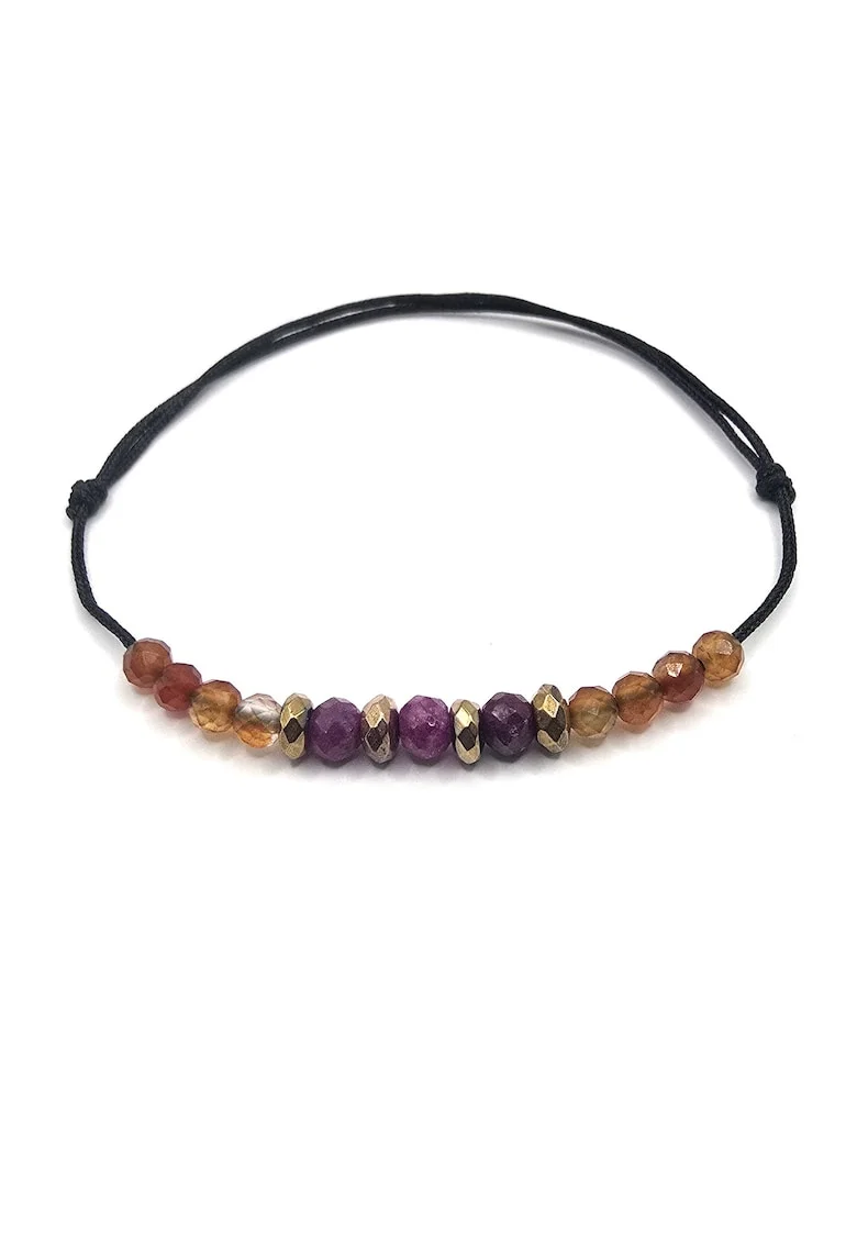 Bratara handmade, ajustabila, zodia Rac,  pietre semipretioase Carneol, Hematit si Rubin, negru