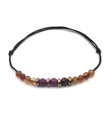 Bratara handmade, ajustabila, zodia Rac,  pietre semipretioase Carneol, Hematit si Rubin, negru