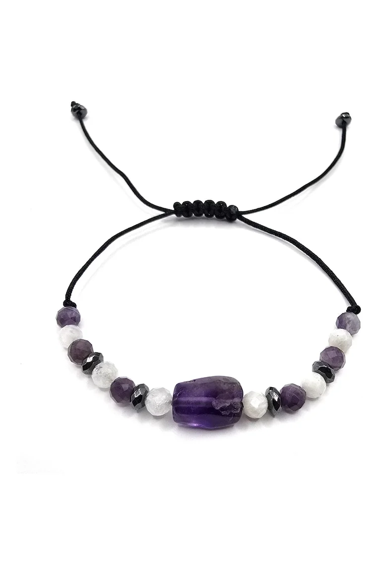 Bratara handmade, ajustabila, zodia Varsator,  pietre semipretioase Ametist, piatra lunii, hematit, negru