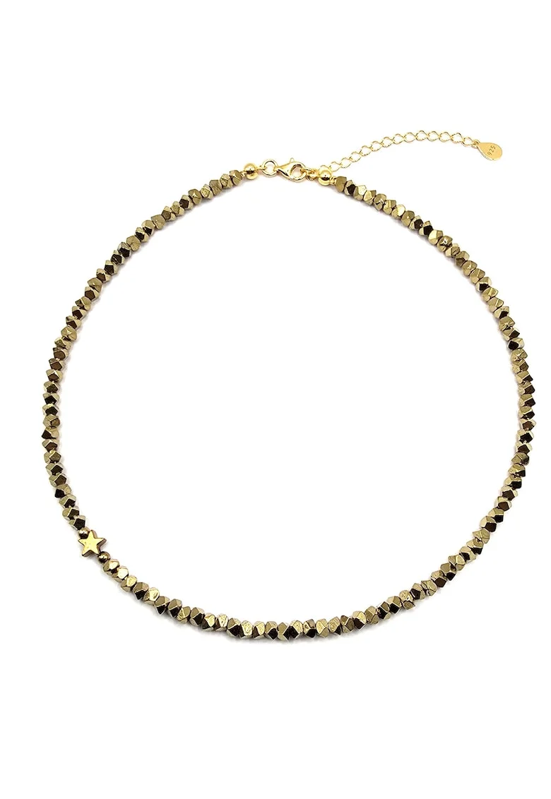 Colier handmade, ajustabil, argint 925 placat cu aur 24k,  pietre semipretioase hematit, auriu, max. 42 cm