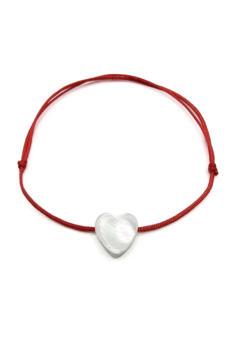 Bratara handmade, ajustabila,  piatra semipretioasa inima din sidef, ideala martisor, rosu/alb