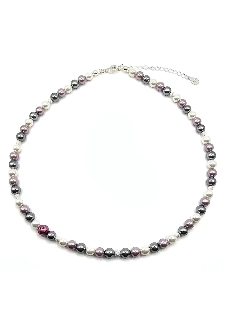 Colier handmade, ajustabil, din argint 925,  perle de Mallorca si pietre semipretioase Lava, multicolor, max. 45.00 cm
