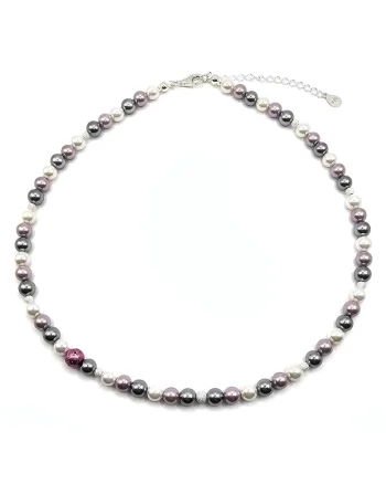 Colier handmade, ajustabil, din argint 925,  perle de Mallorca si pietre semipretioase Lava, multicolor, max. 45.00 cm