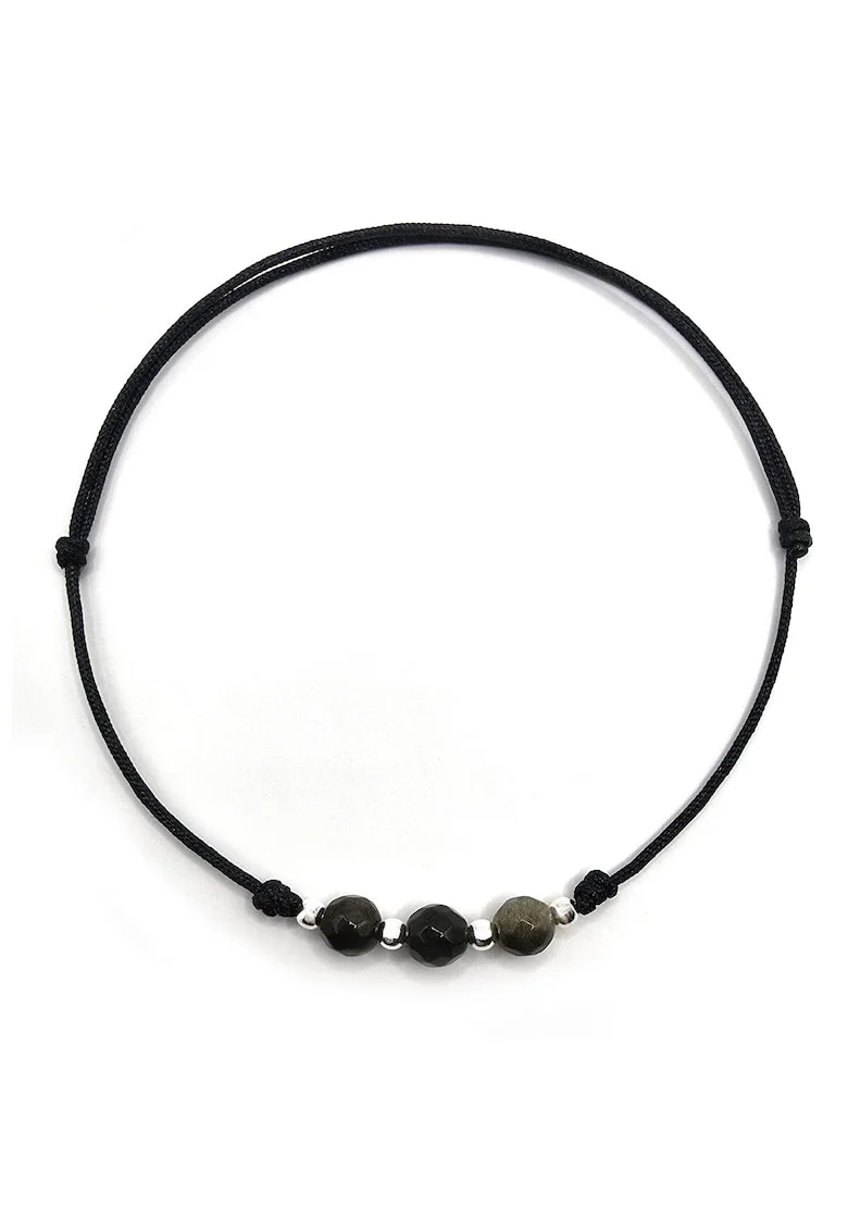 Bratara handmade, ajustabila, din argint 925,  pietre sempretioase obsidian, multicolor
