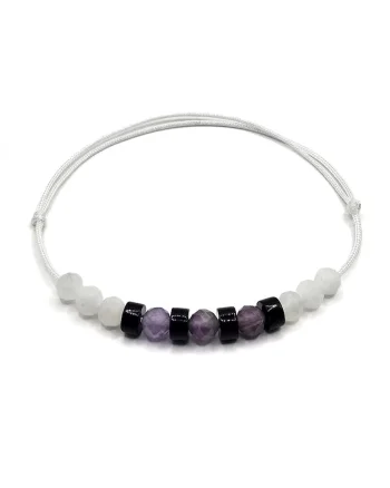 Bratara handmade, ajustabila, zodia Varsator,  pietre semipretioase Ametist, Onix si Piatra lunii, Alb