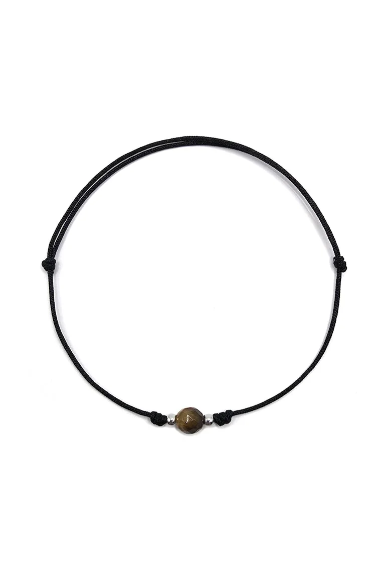 Bratara handmade, din argint 925,  ajustabila, cu piatra semipretioasa si snur de matase, 1 x bratara ochi de tigru