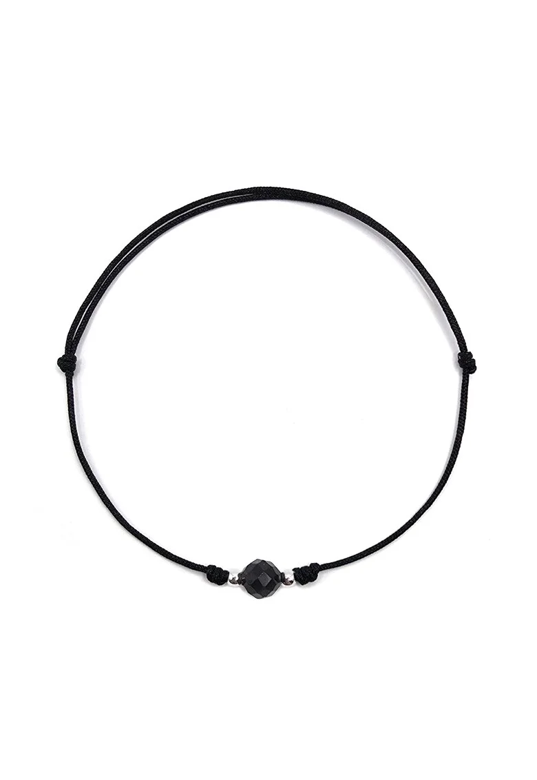 Bratara handmade, din argint 925,  ajustabila, cu piatra semipretioasa si snur de matase, 1 x bratara obsidian