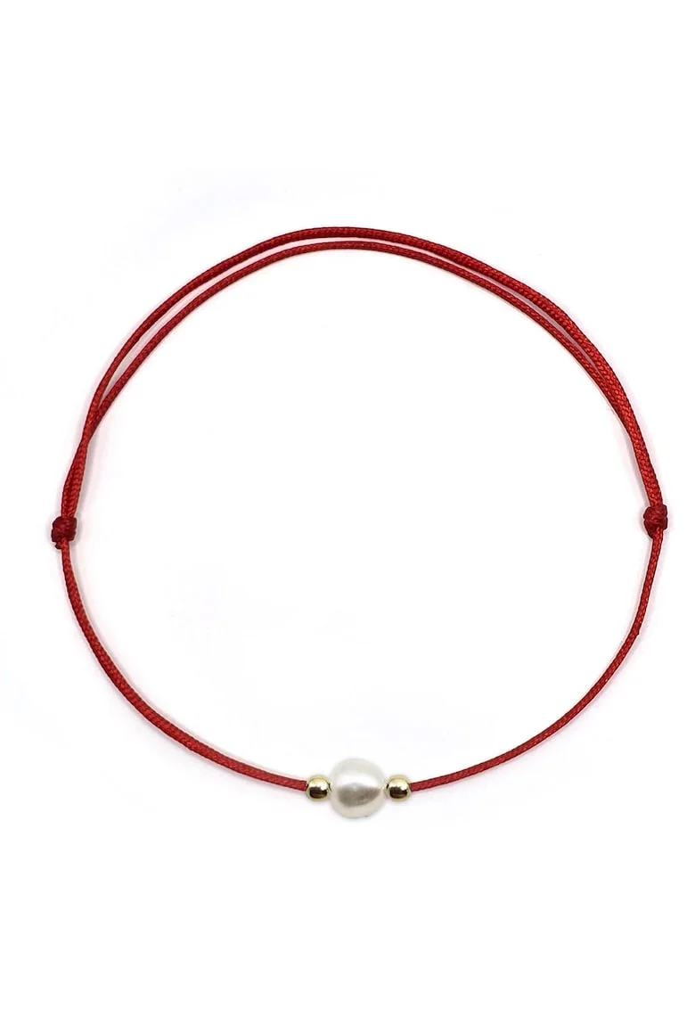 Bratara handmade  din aur 14k cu perla de cultura, Rosu/Auriu